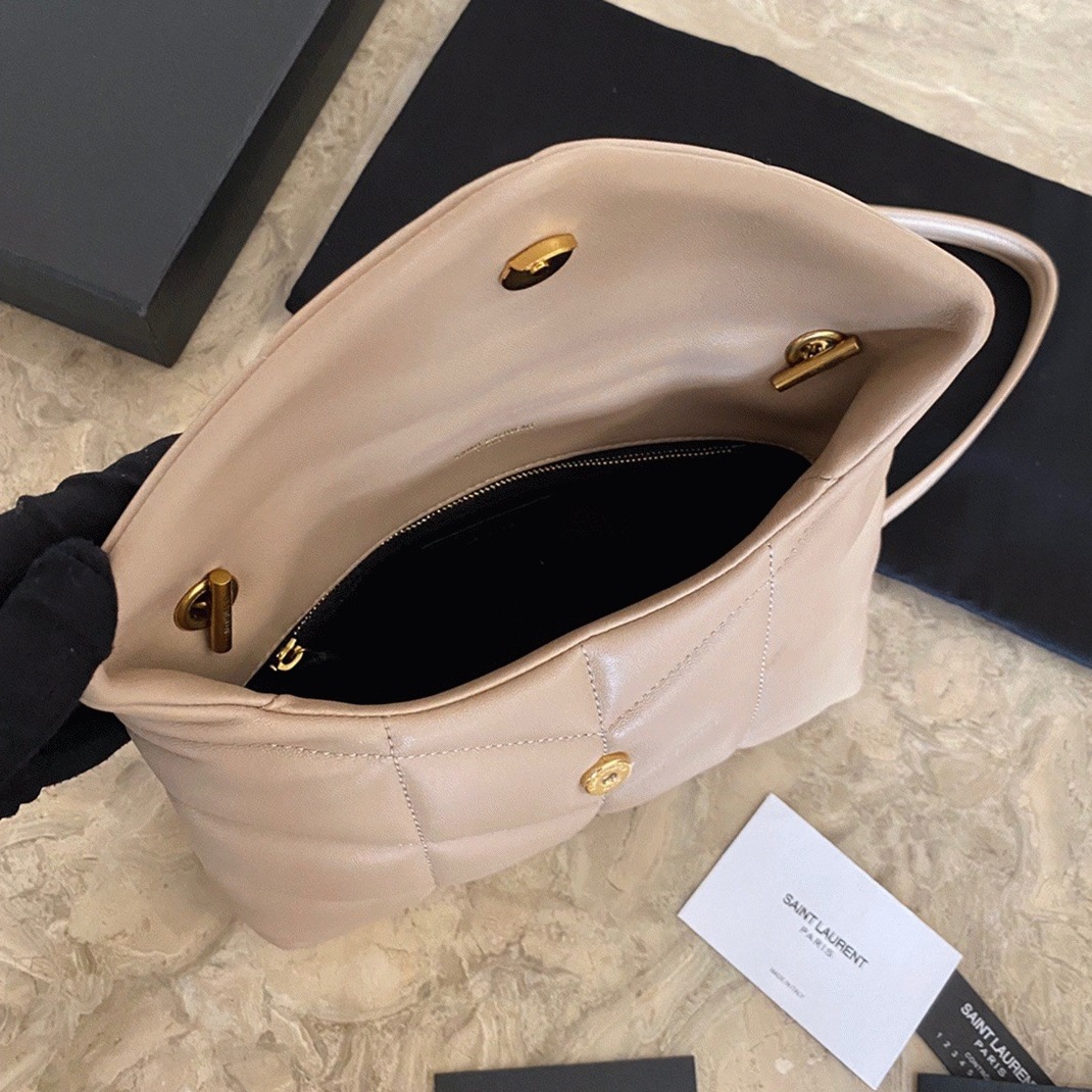 Replica Sa1nt Lau*nt Puffer Toy Bag Beige Quilted Lambskin