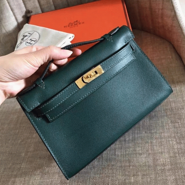 Malachite Epsom AAA Replica H**me5 Kelly Pochette Green Toned Purse