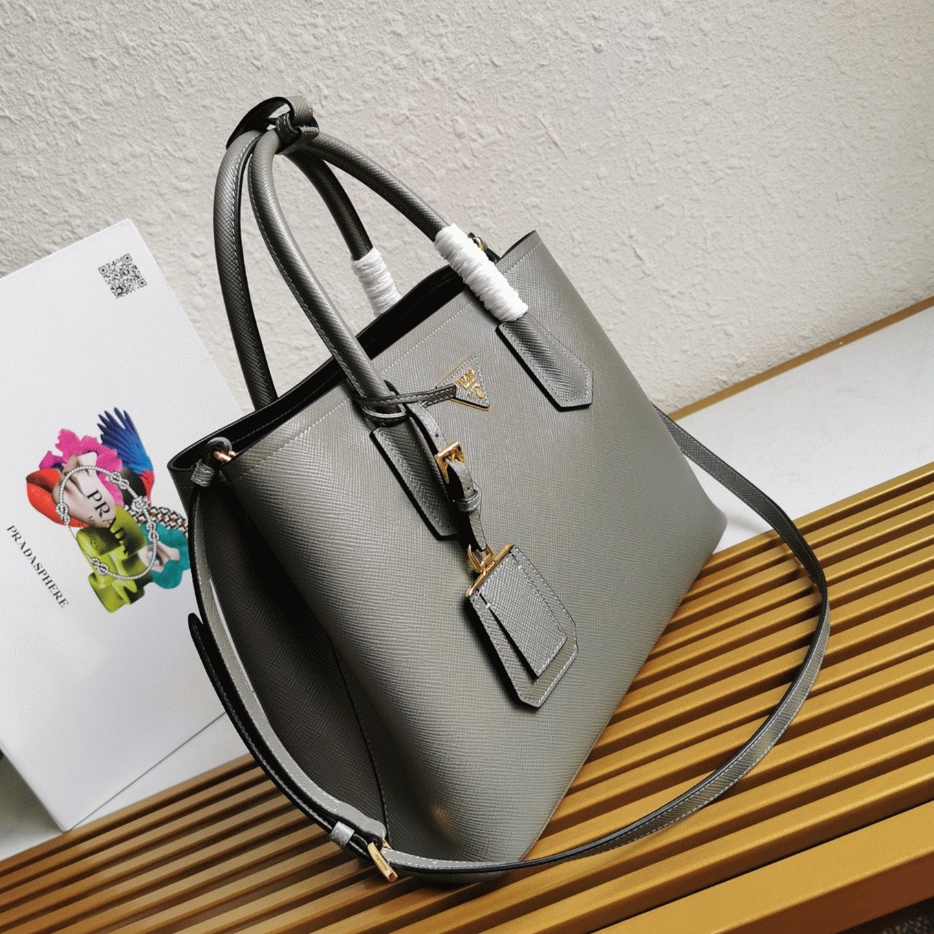 Grey Pra*a Double Medium Tote Bag Replica