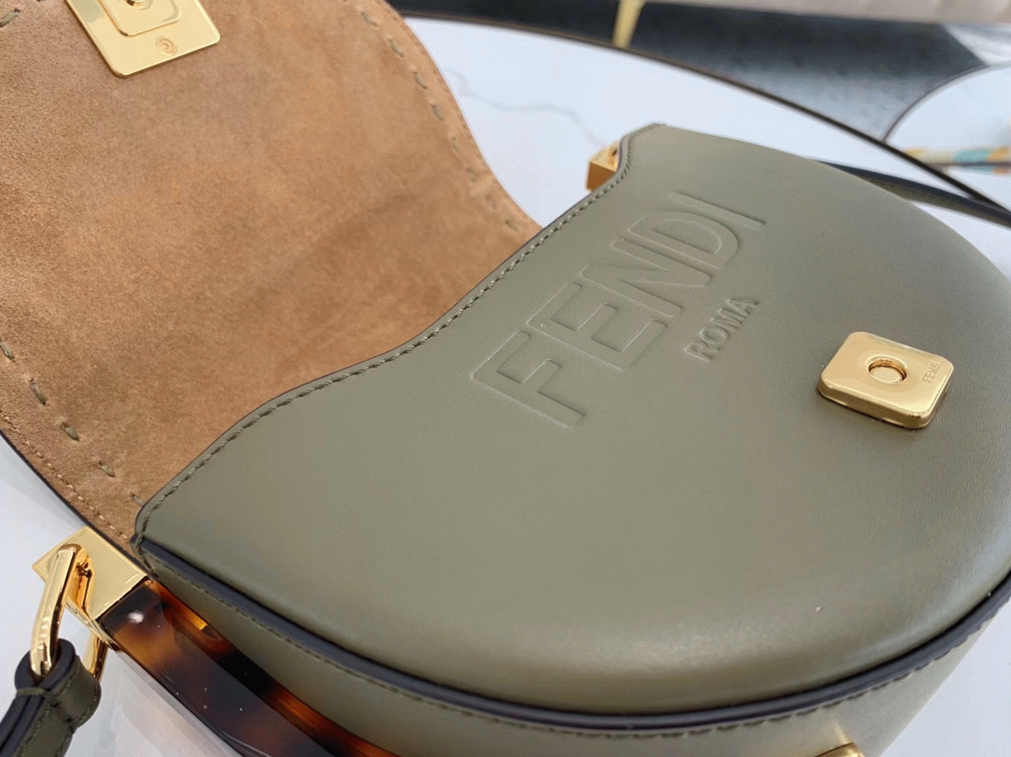 Top Quality Knockoff F**di Moonlight Saddle Bag In Green Calfskin