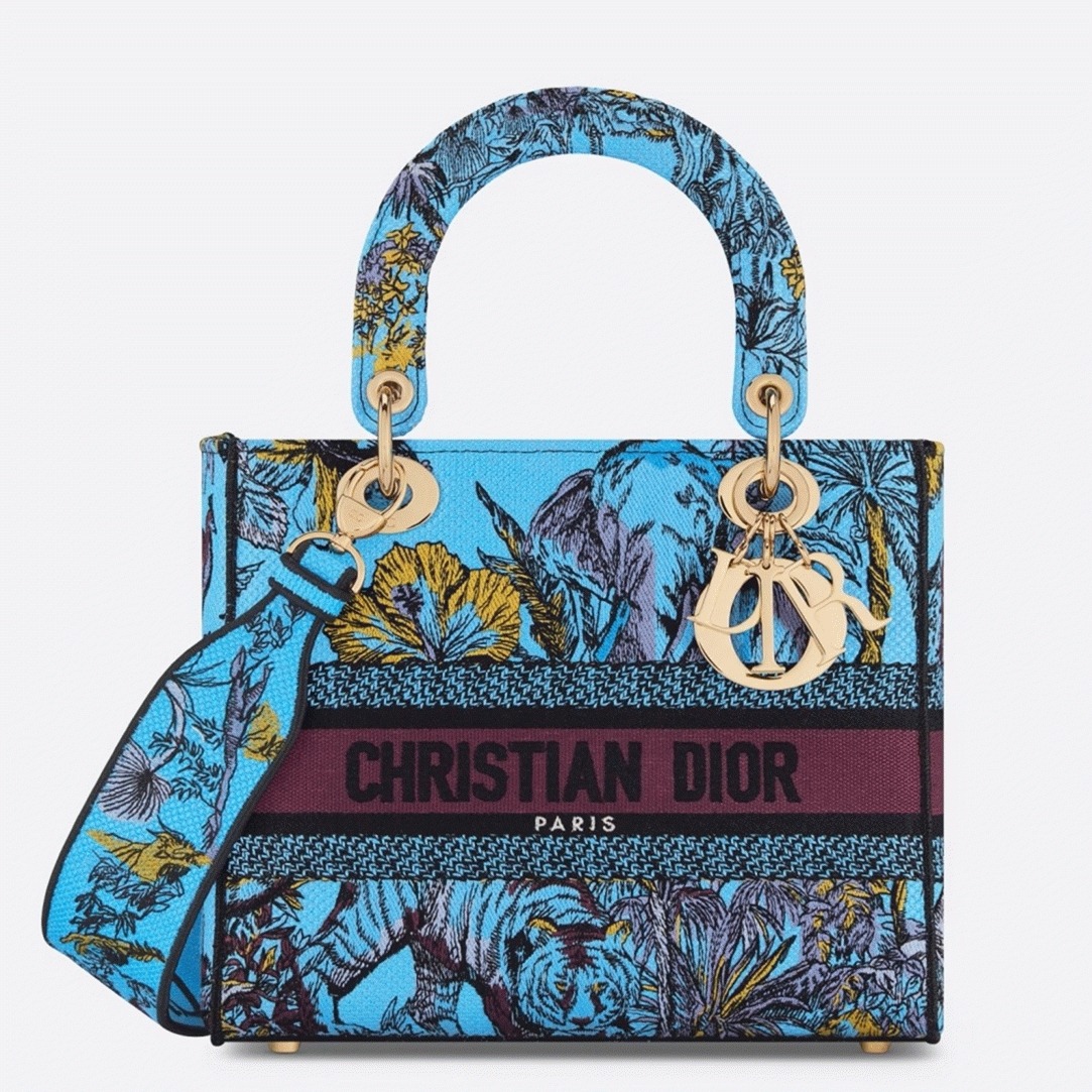 D10r Lady D-Lite Medium Bag Fake in Multicolor Toile de Jouy Voyage Embroidery