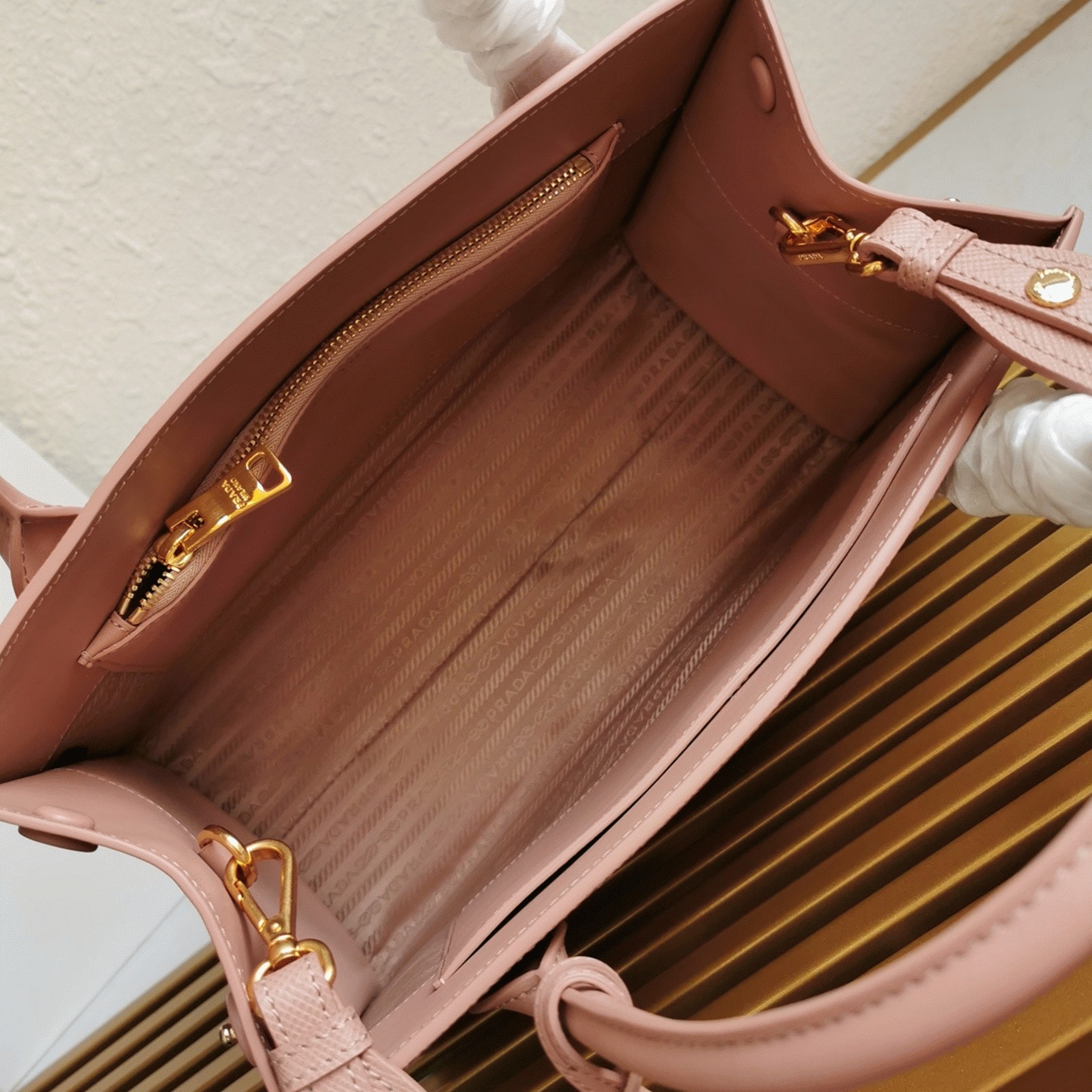 Pra*a Monochrome Medium Bag Best Replica in Nude