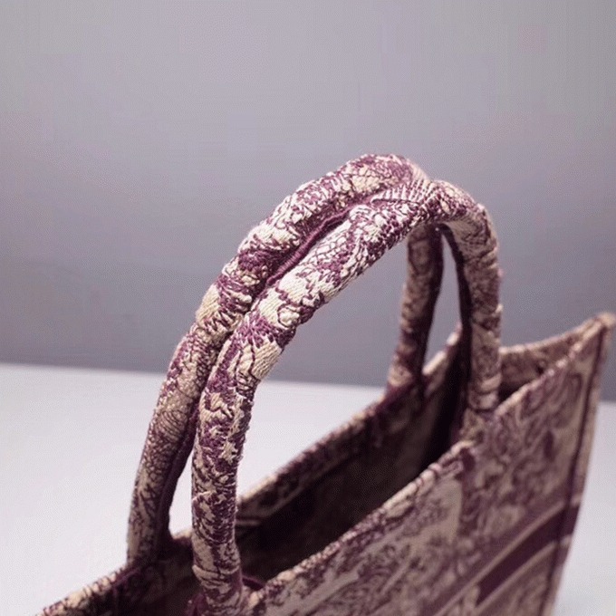 D10r Large Book Tote Bag Fake in Bordeaux Toile de Jouy Embroidery