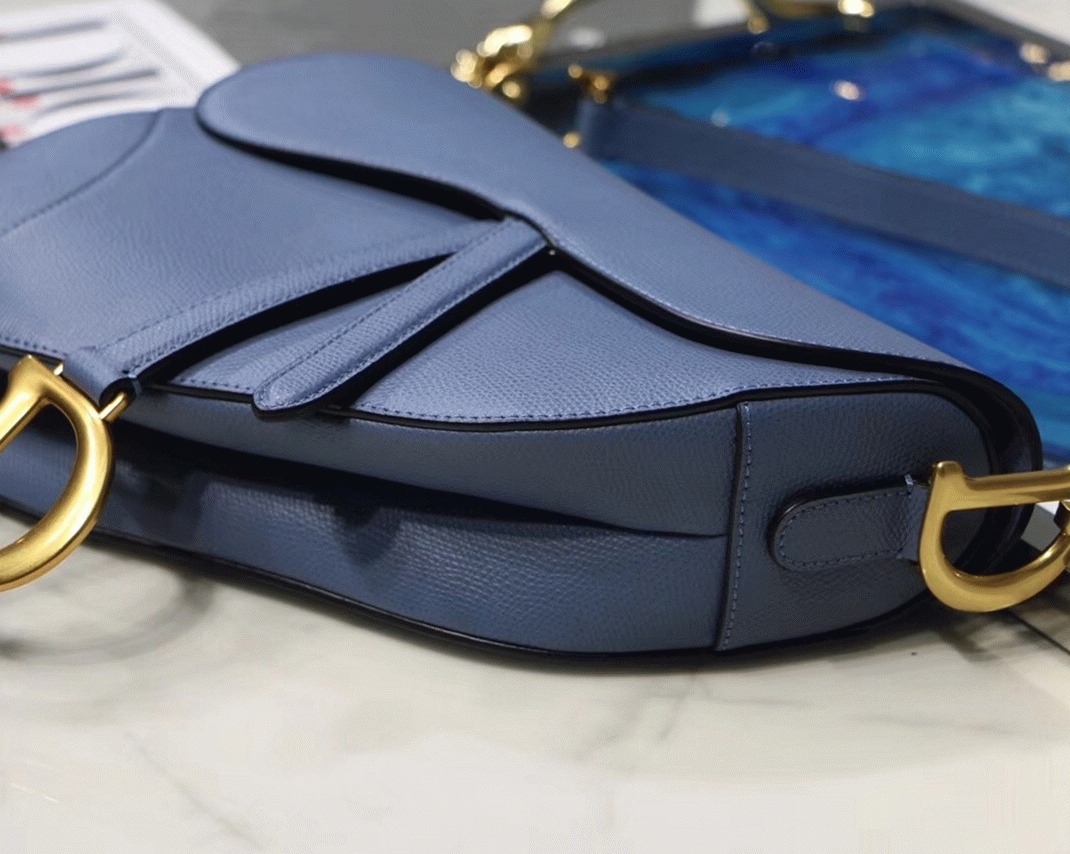 d10r saddle bag knockoff in De*1m blue grained calfskin