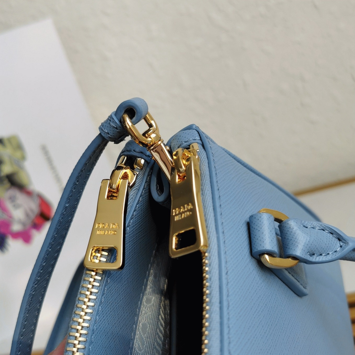 Light Blue Pra*a Mini Galleria Bag Fake