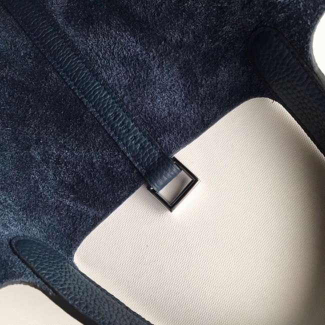 Navy blue fake H**me5 Picotin Lock 22cm handbag with braided handles