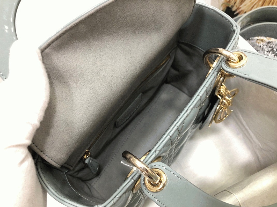 D10r Small Lady D10r Bag Replica in Grey Patent Cannage Calfskin