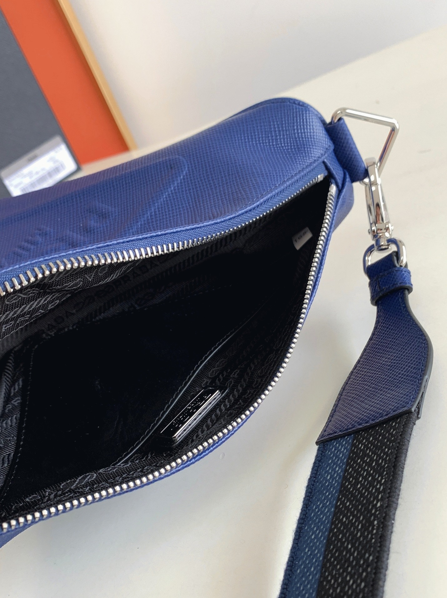 Pra*a Triangle Shoulder Bag Replica in Blue
