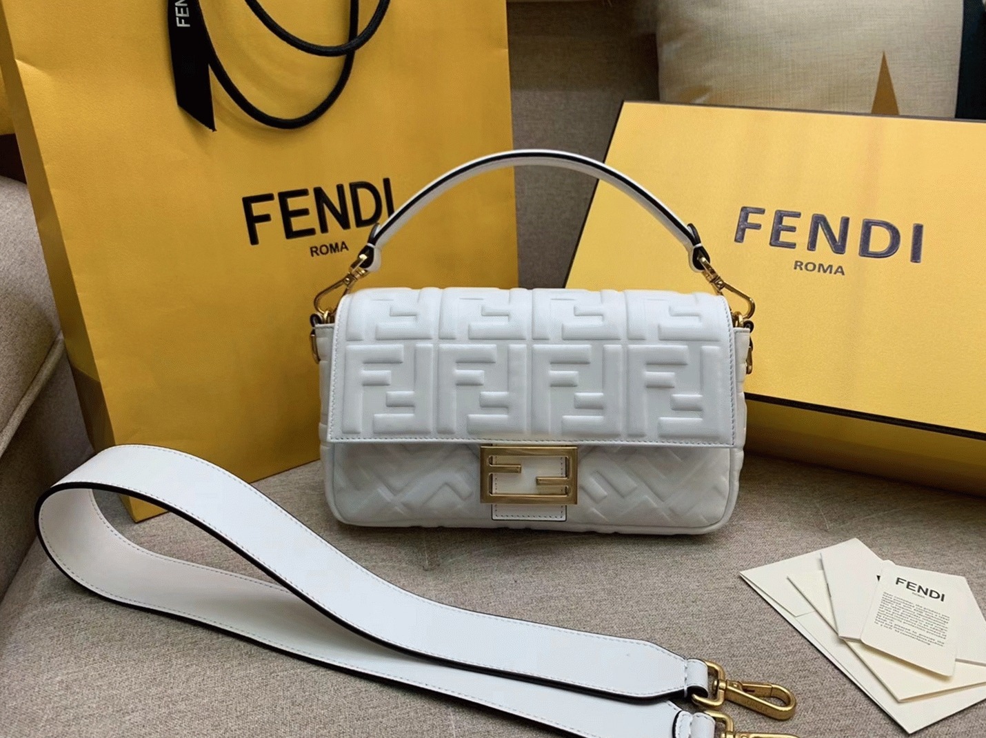 Top Quality Knockoff F**di Medium Baguette Bag In White FF