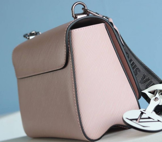 L0vis Vvtt0n Epi Leather Twist MM Bag In Rose Ballerine Pink With Jacquard Strap