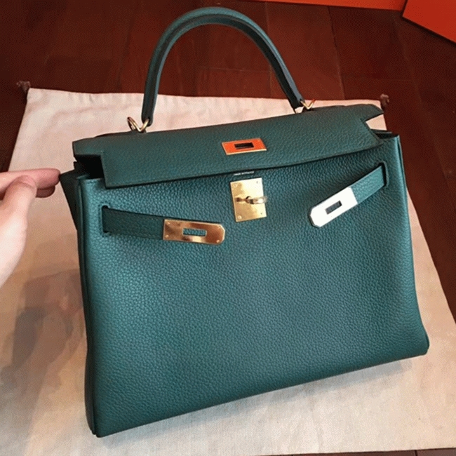 Malachite Clemence Knockoff H**me5 Kelly Retourne 32cm Stylish Bag