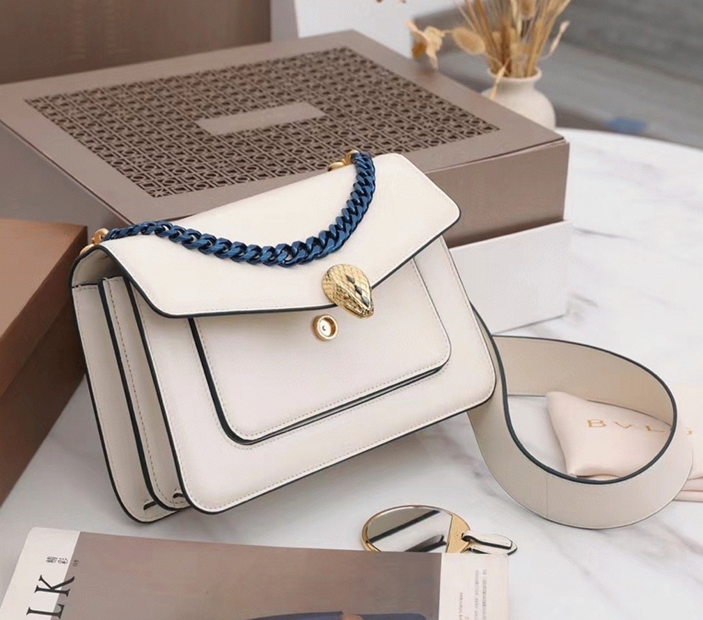 Fake Bv1g*ai Serpenti Forever Medium Crossbody Bag with Chain White