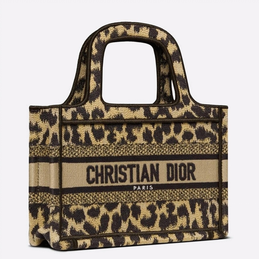 D10r Mini Book Tote Bag Knockoff in Beige Multicolor Mizza Embroidery
