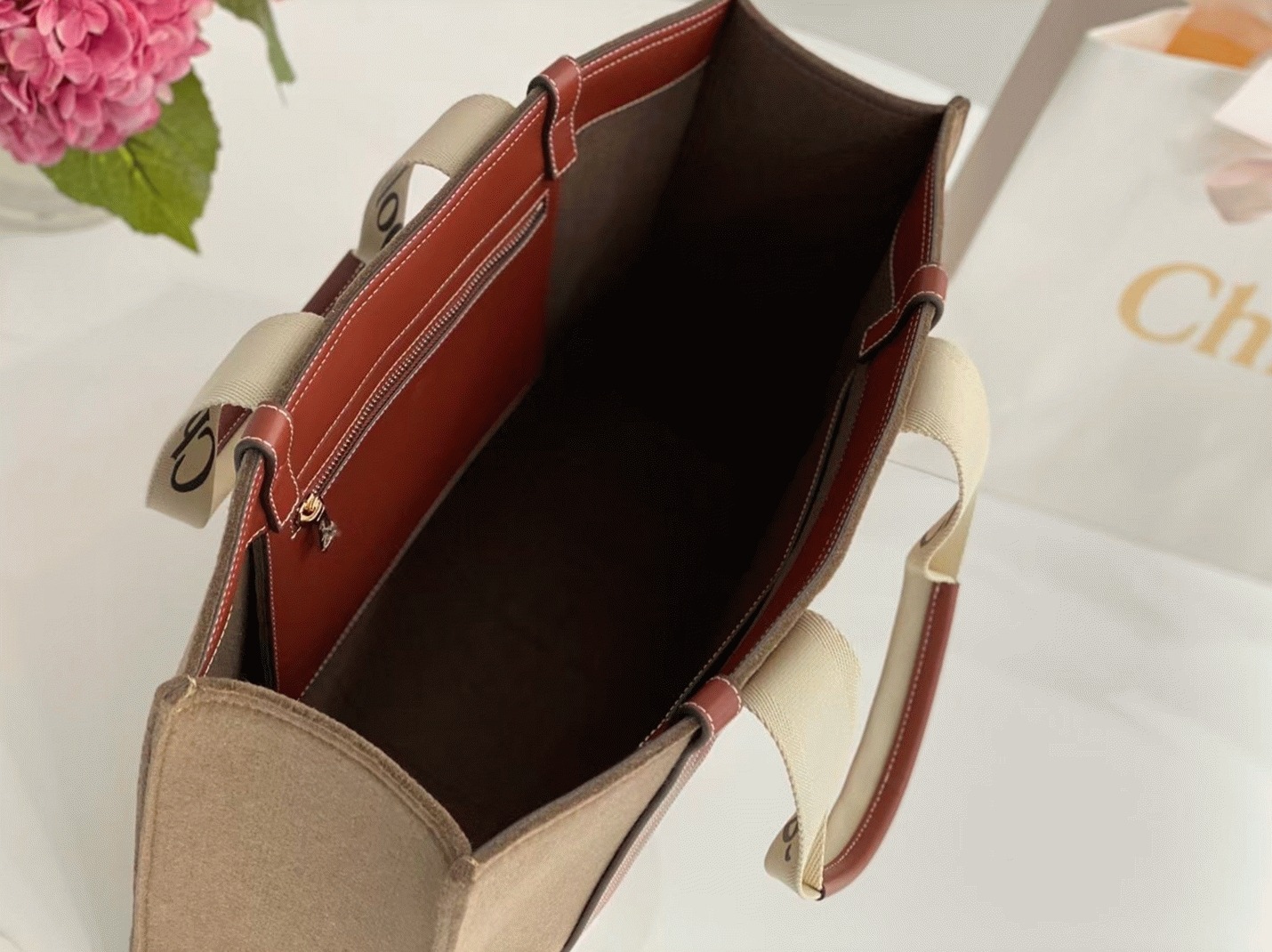 top quality replica Ch10e large woody tote bag in brown felt