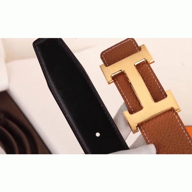 Fake H**me5 H-shaped belt buckle in brown