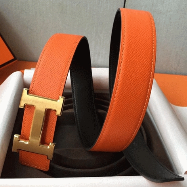 Orange epsom knockoff H**me5 belt buckle