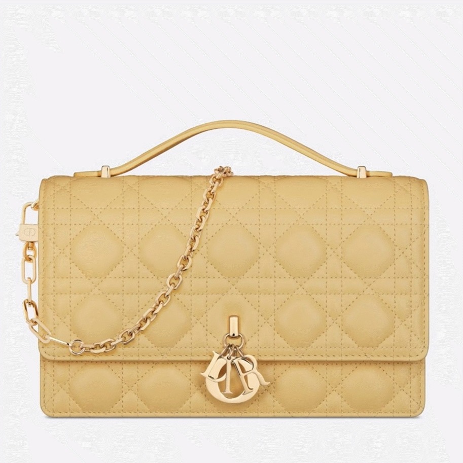 D10r Miss D10r Top Handle Bag Knockoff in Pastel Yellow Cannage Lambskin