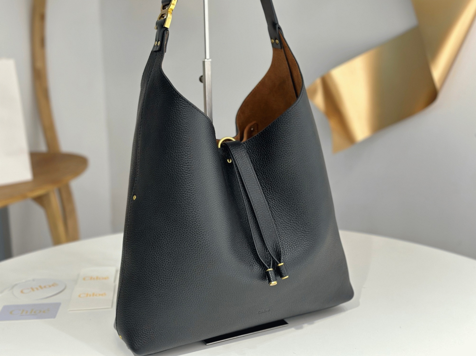 top quality knockoff previous previous Ch10e marcie hobo bag in black grained leather