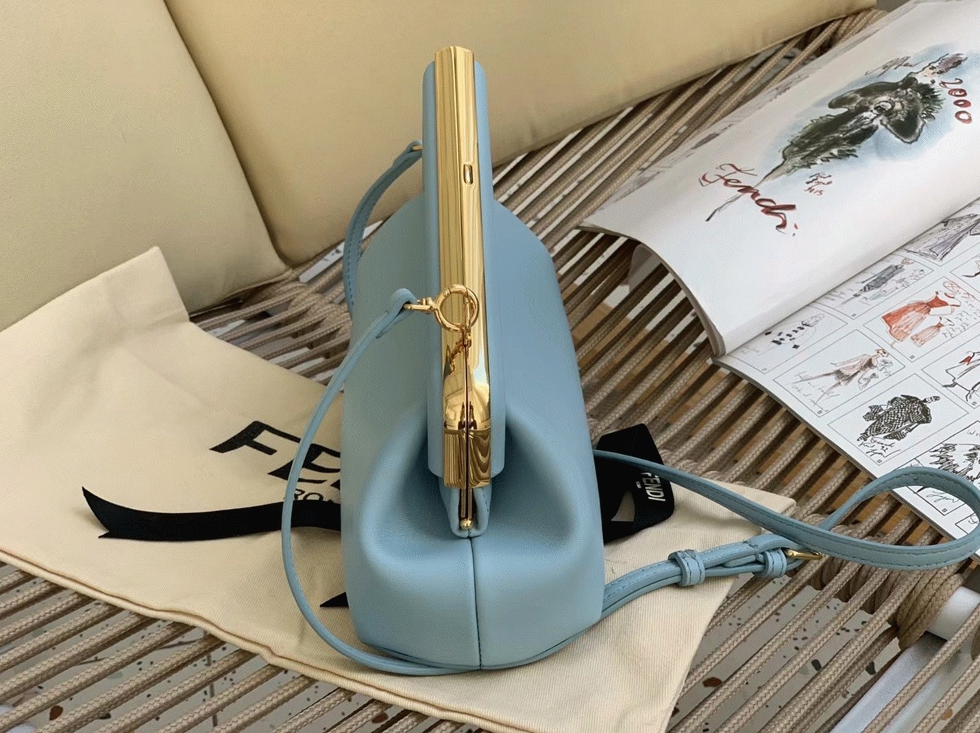 Top Quality Fake F**di First Small Bag In Light Blue