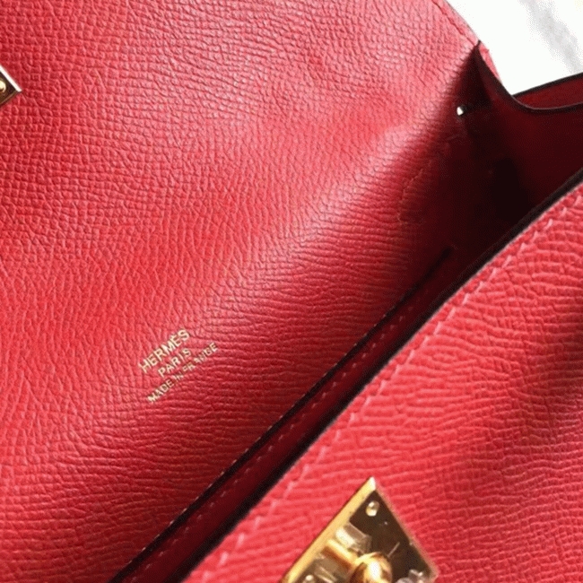 Rouge Vif Epsom Fake H**me5 Kelly Pochette Red Bold Clutch