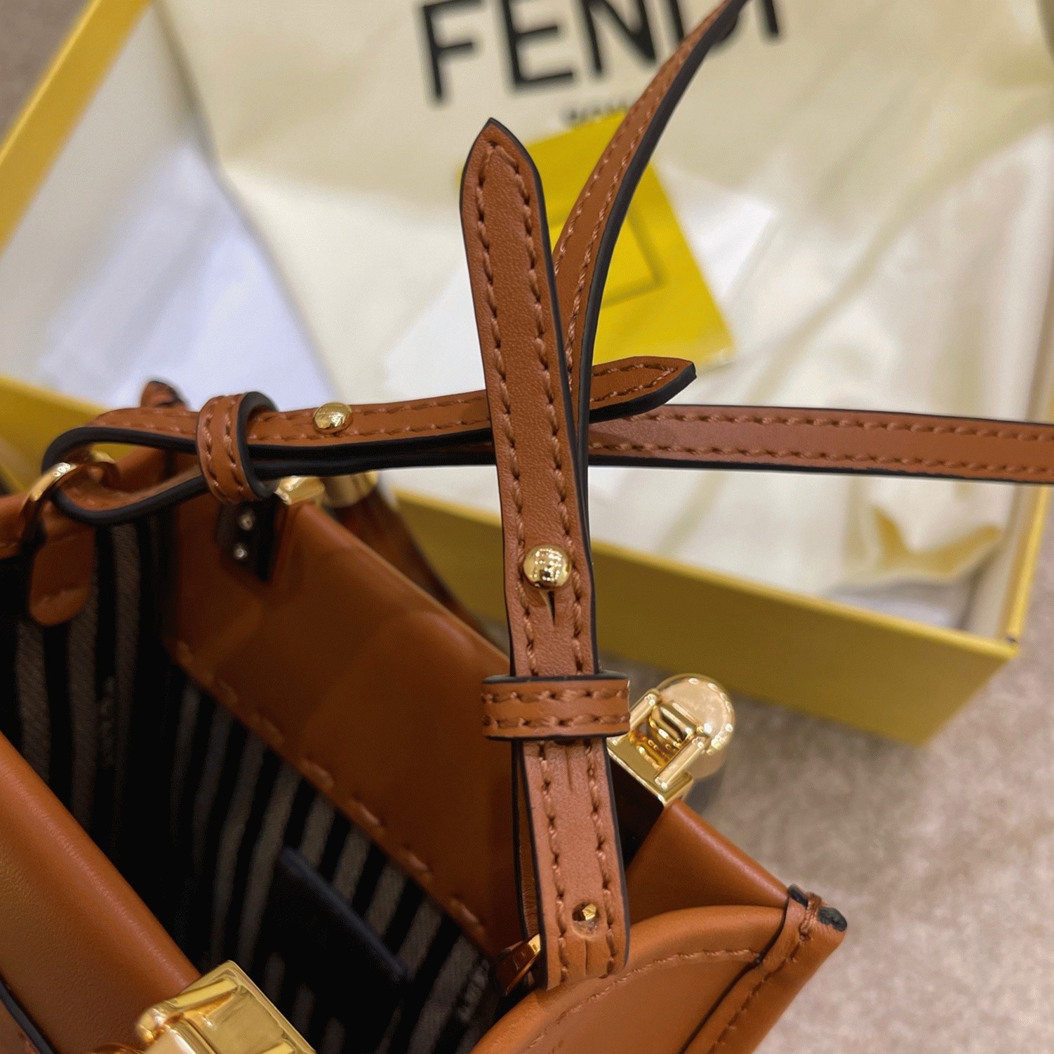 Top Quality Fake F**di Mini Sunshine Shopper Bag In Brown Leather