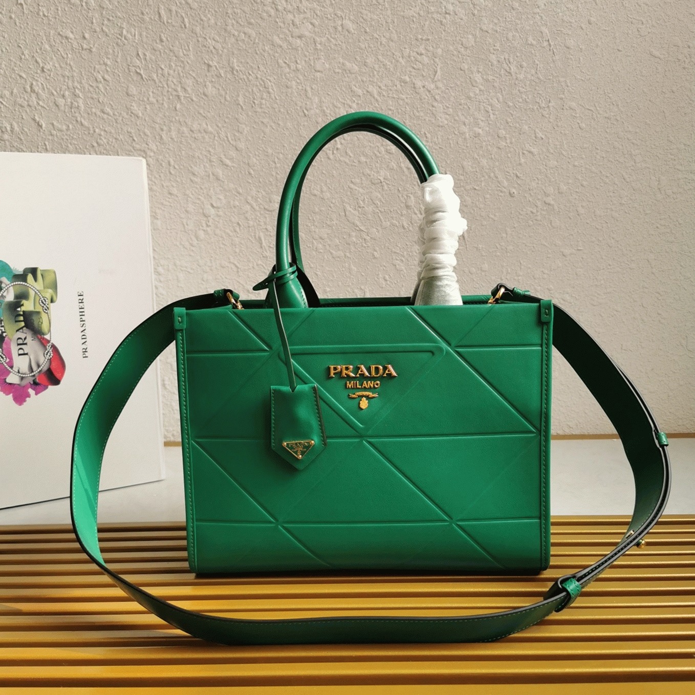 Pra*a Symbole Small Bag Knockoff with Topstitching in Green