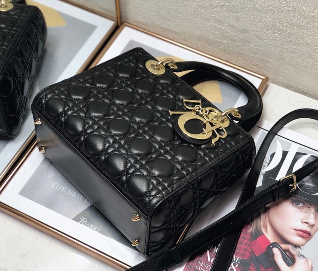 D10r Lady D10r Medium Bag Fake in Black Cannage Lambskin