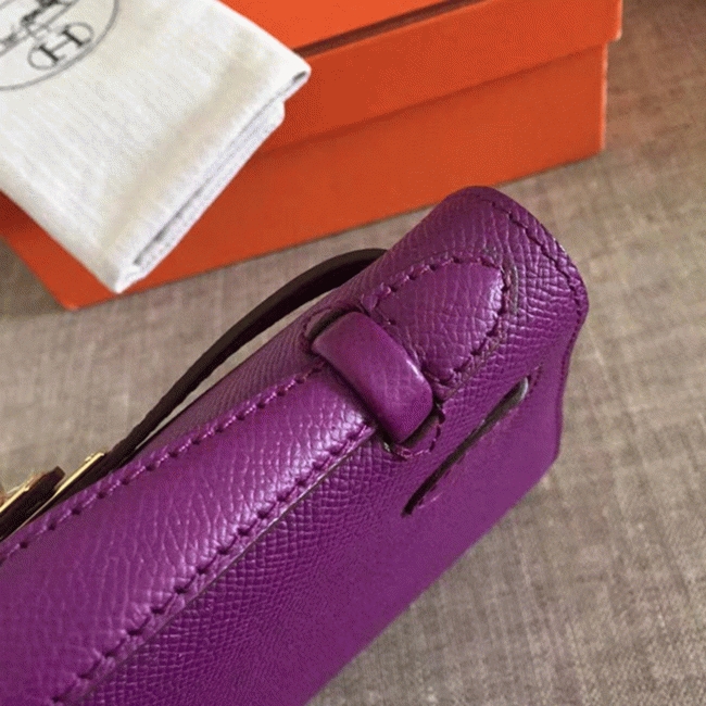 Cyclamen Epsom Knockoff H**me5 Kelly Pochette Light Purple Clutch