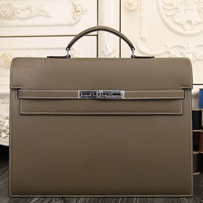 Grey Calf Leather Fake H**me5 Kelly Depeche 38cm Briefcase Elegant Bag