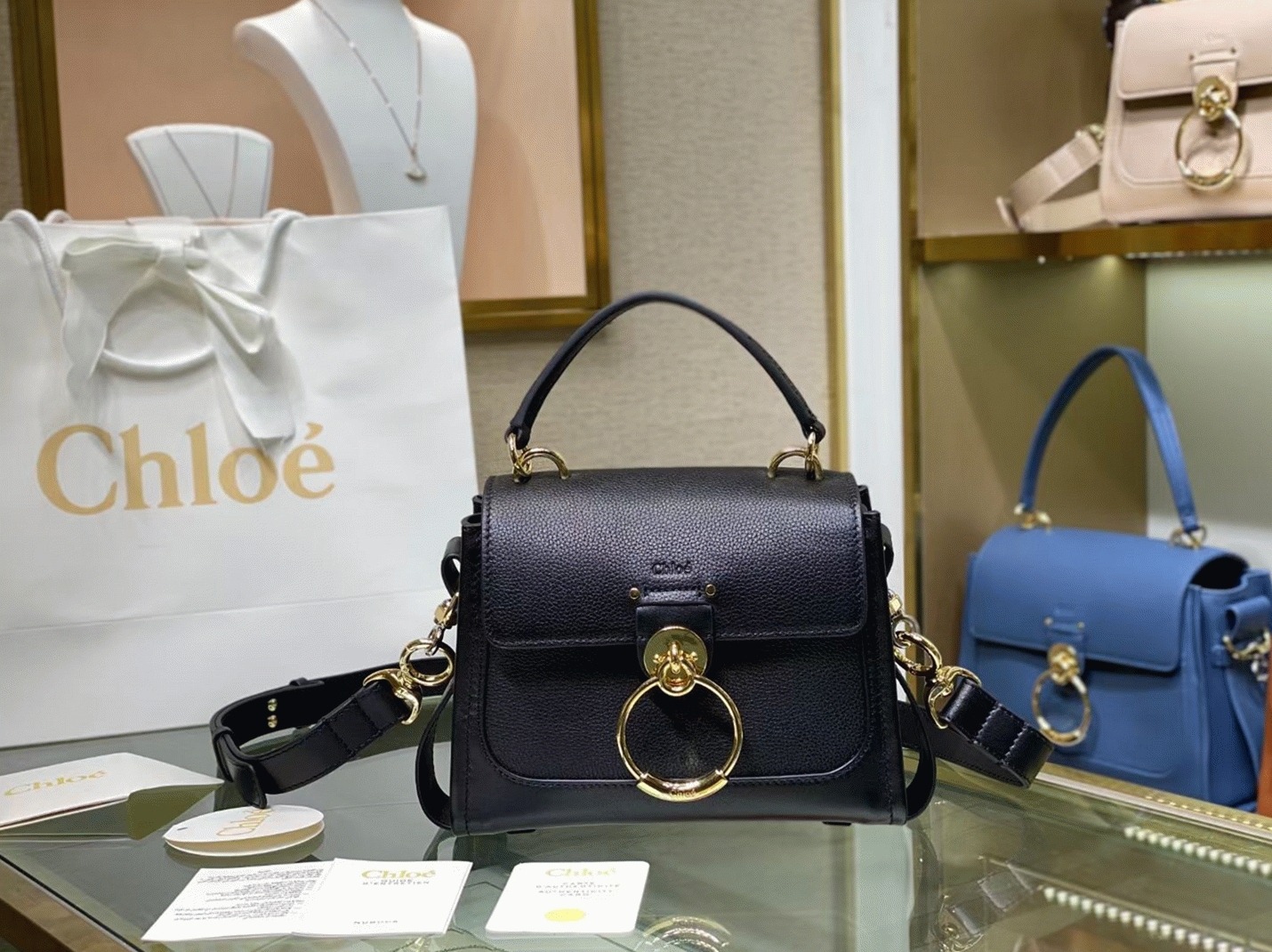 top quality replica Ch10e mini tess day bag in black grained leather