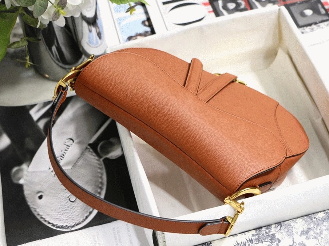 D10r Saddle Bag Replica in Dark Tan Grained Calfskin