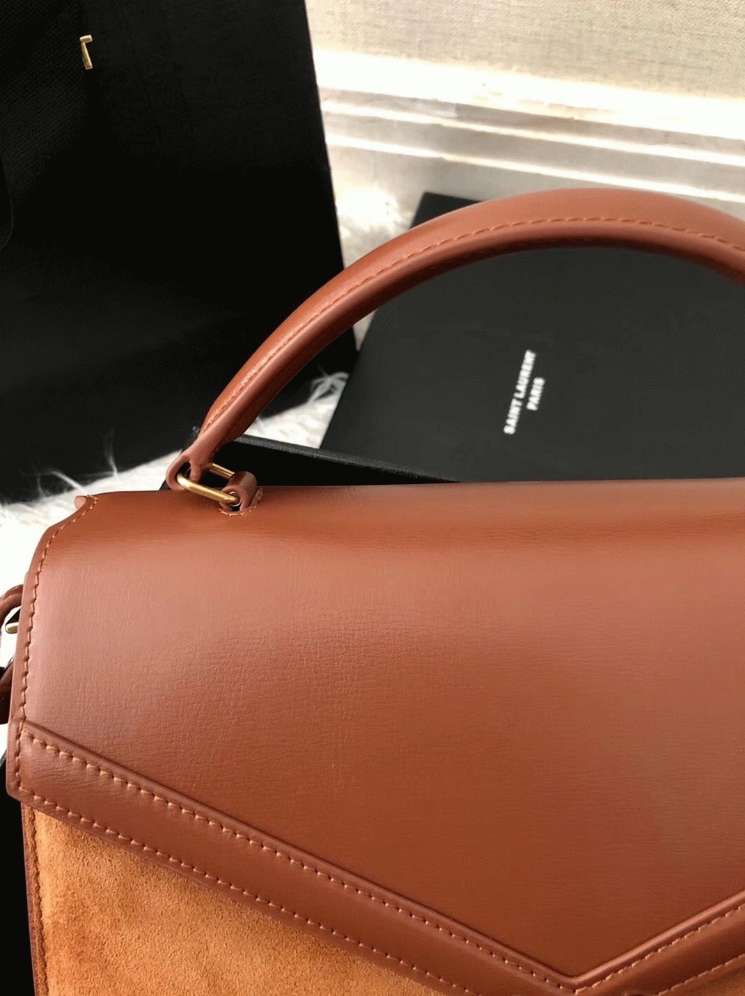 Fake Sa1nt Lau*nt Cassandra Medium Bag Brown Suede