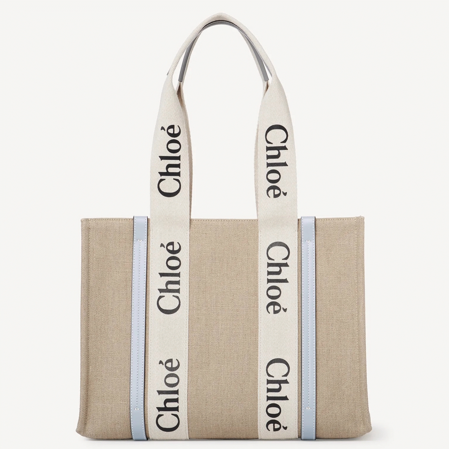 top quality replica Ch10e woody medium tote bag in linen canvas with blue leather