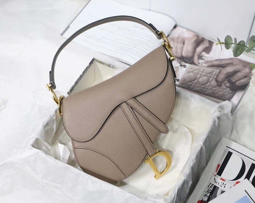 D10r Saddle Bag Fake in Warm Taupe Grained Calfskin