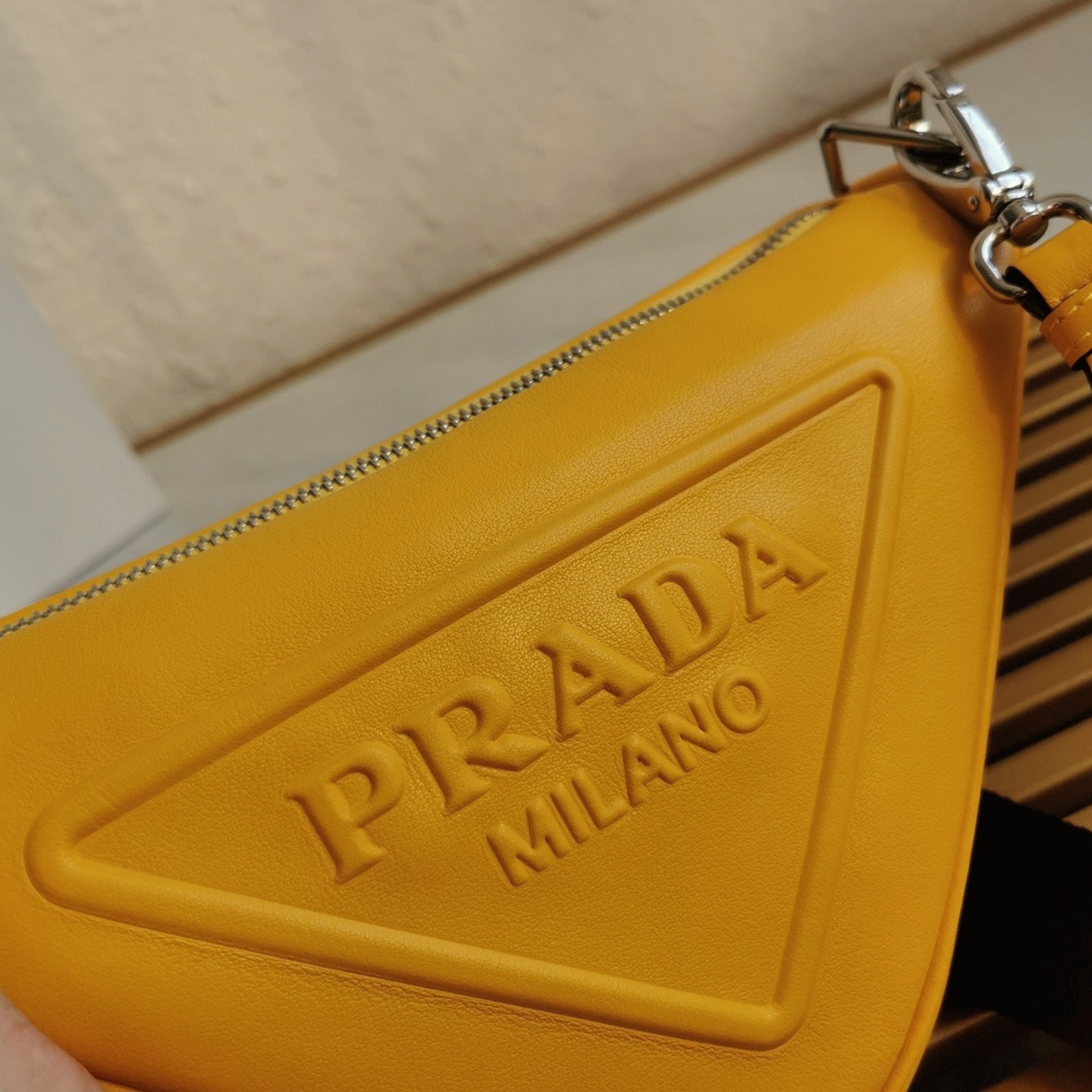Pra*a Triangle Shoulder Bag Replica in Yellow