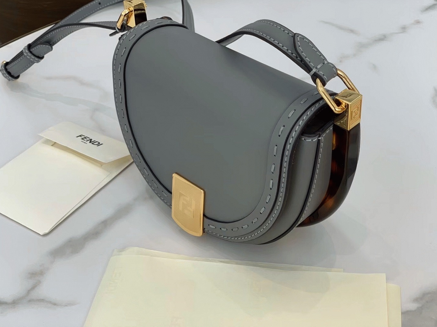 Top Quality Replica F**di Moonlight Saddle Bag In Grey Calfskin