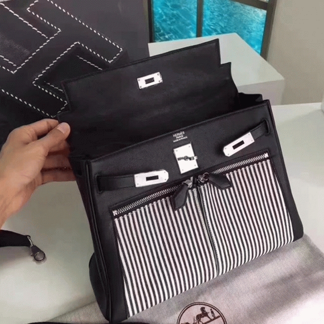 Black Toile   Swift Knockoff H**me5 Kelly Lakis 32cm Hybrid Bag