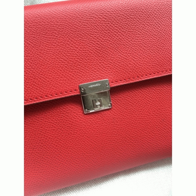 Red luxury replica H**me5 Clic wallet with strap