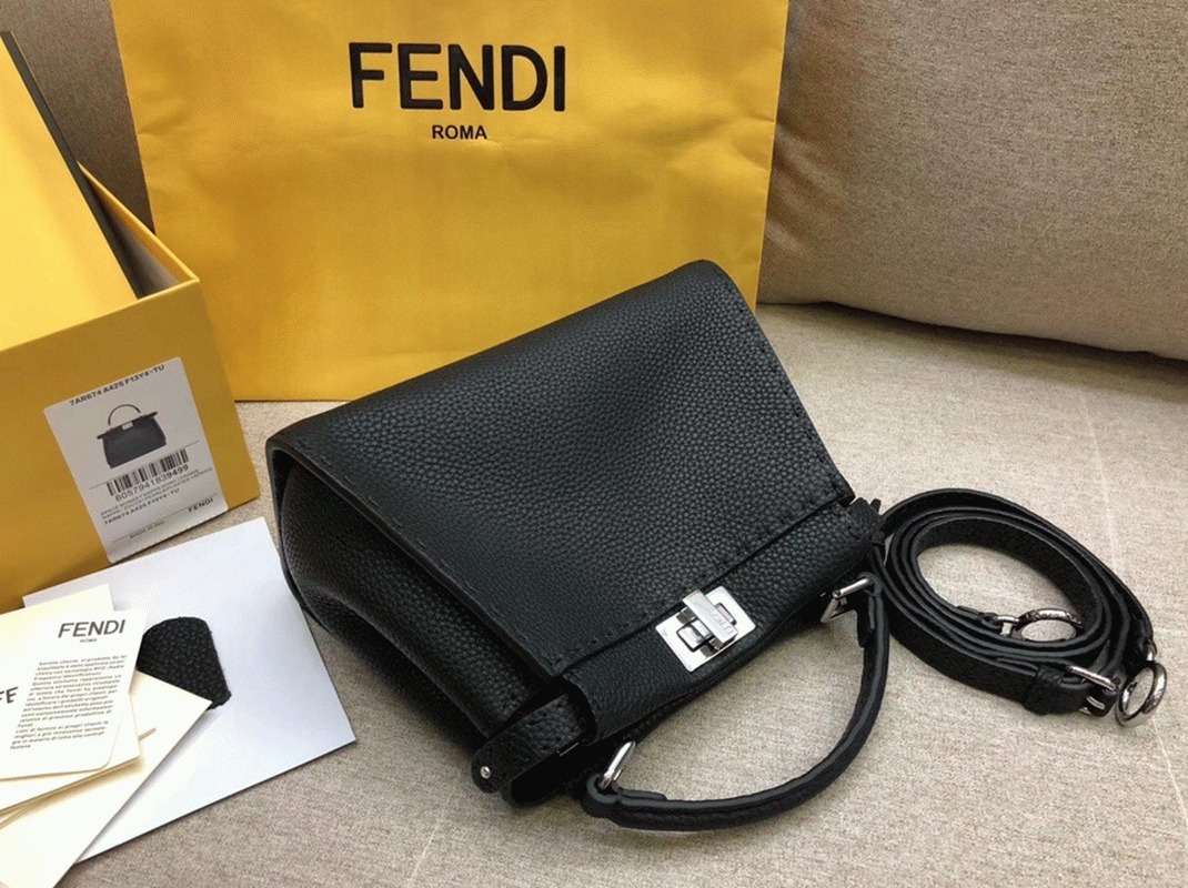 Top Quality Replica F**di Peekaboo Mini Selleria Bag In Black Romano Leather