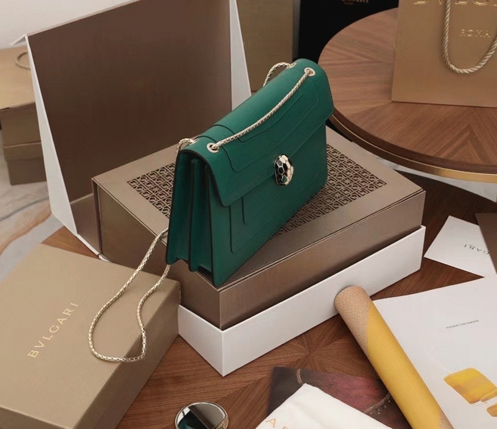 Replica Bv1g*ai Serpenti Forever Large Shoulder Bag Green Calfskin