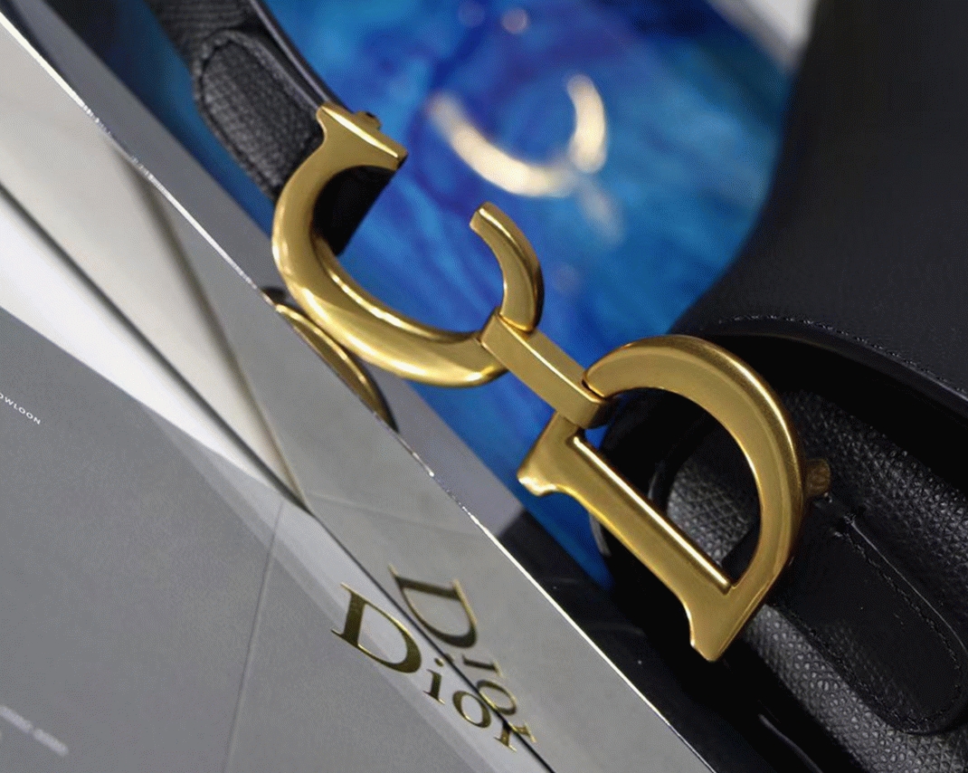 D10r Saddle Bag Fake in Black Grained Calfskin