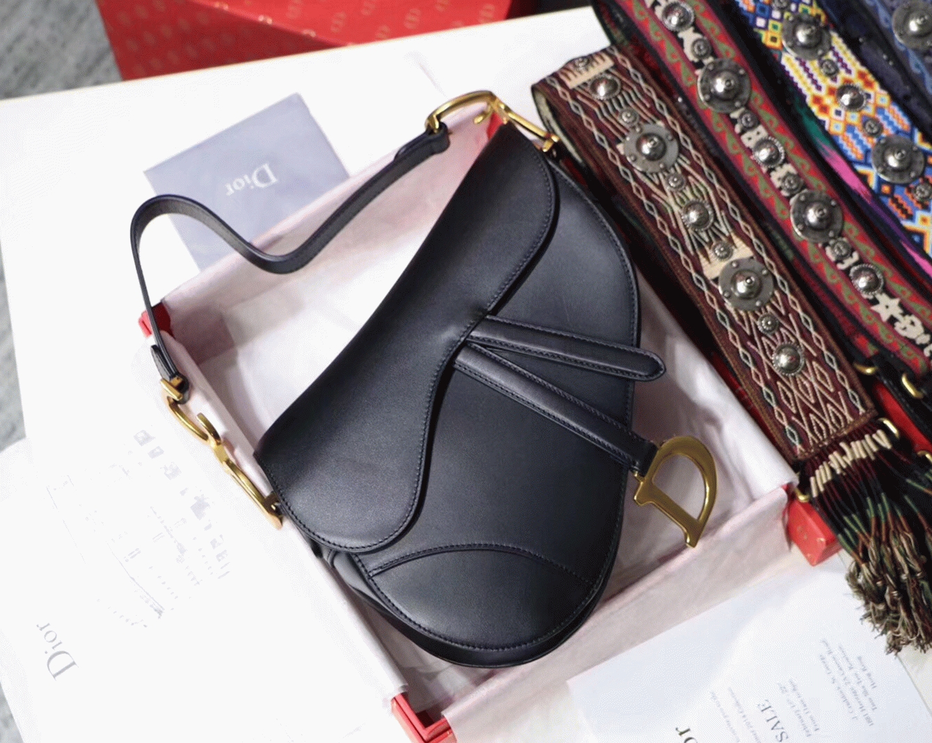 D10r Saddle Bag Fake in Black Smooth Calfskin