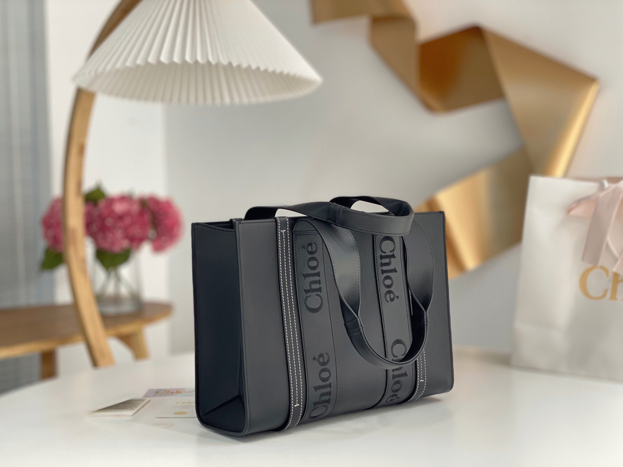 top quality imitation Ch10e woody medium tote bag in black calfskin