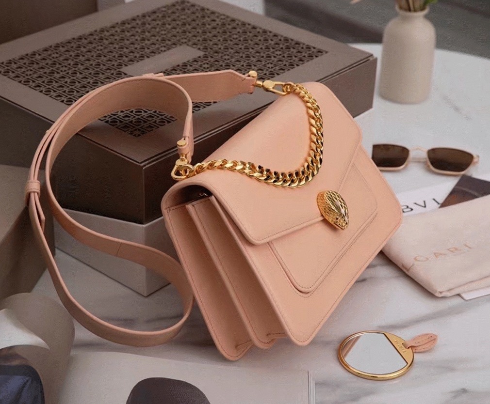 Fake Bv1g*ai Serpenti Forever Medium Crossbody Bag with Chain Nude