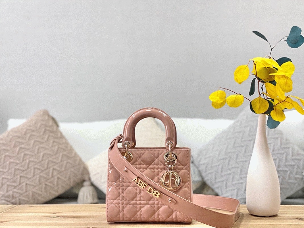 D10r Small Lady D10r Bag Faux in Powder Patent Cannage Calfskin