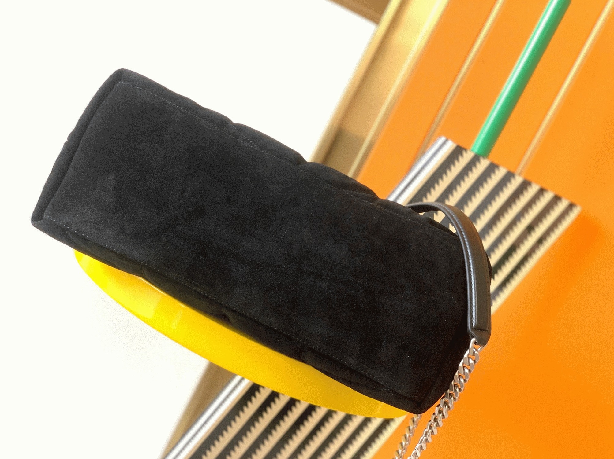 Sa1nt Lau*nt Puffer Medium Chain Bag Black Suede Calfskin