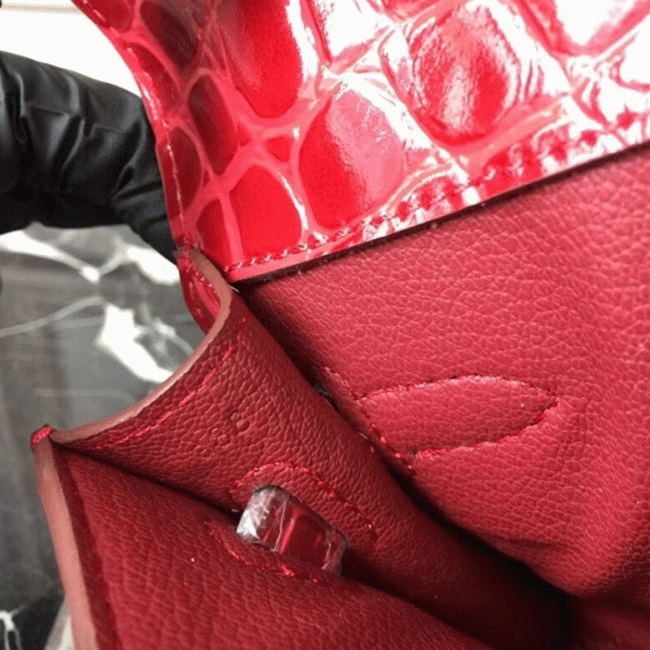 Red Crocodile Copy H**me5 Kelly Cut Clutch Exotic Luxury Bag