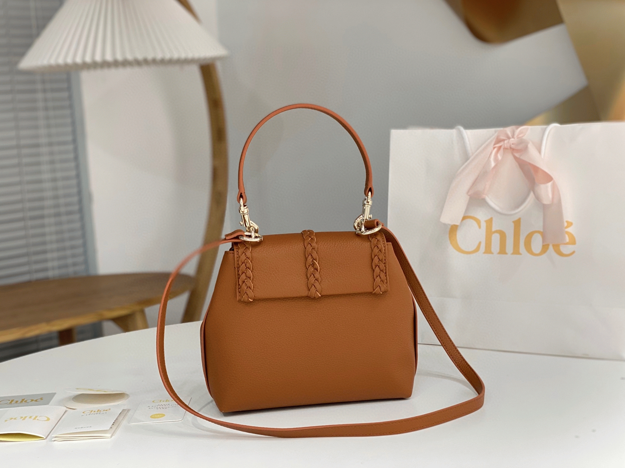 top quality fake Ch10e penelope small shoulder bag in brown grained calfskin