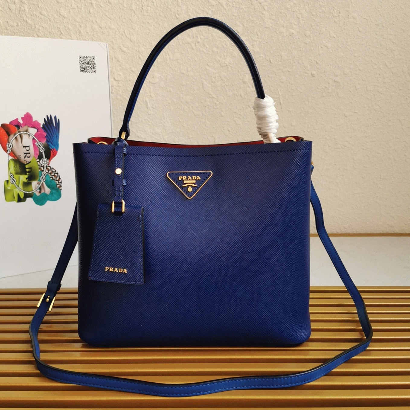 Blue Pra*a Large Panier Bag Fake