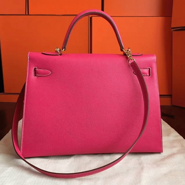 Rose Tyrien Epsom Fake H**me5 Kelly 32cm Sellier Bright Tote